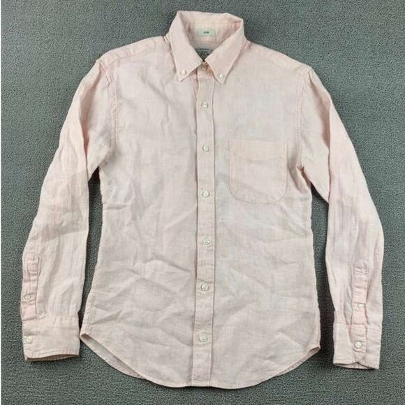 J Crew Baird McNutt Irish Linen Shirt Men S Pink Slim Button Down Long Sleeve - Picture 1 of 9